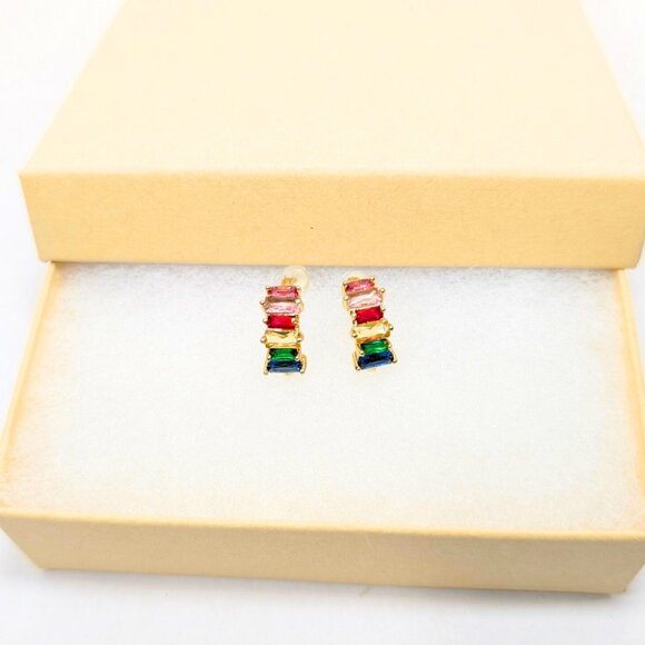 Jewelry - Golden Rainbow Rhinestone Gem Multicolor CZ Gold Plated Small Earrings